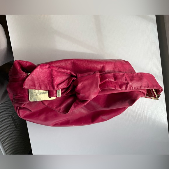 SALE 40% OFF | Badgley Mischka Pink Glazed Leather Hobo Shoulder Bag - Picture 3 of 9